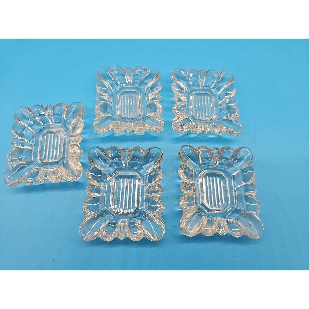 Vintage Clear Glass Ashtray Set of 5 Ribbed‎ Base Rectangle Aprox 3" MCM
